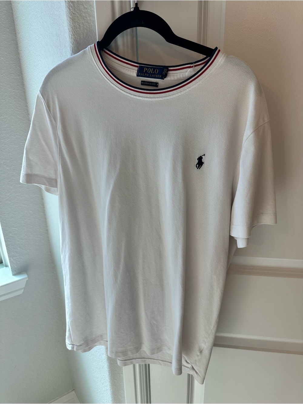 Polo by Ralph Lauren White Crewneck Cotton T-Shirt with Contrast Trim